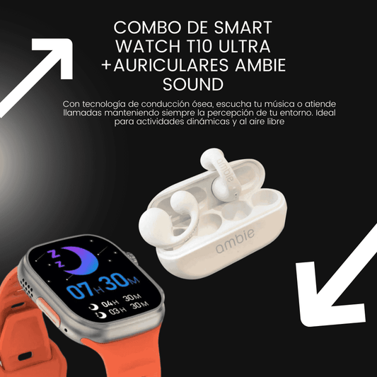 Combo de Smart Watch T10 Ultra más Auriculares Ambie Sound